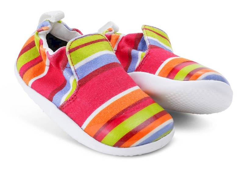 Bobux-Scamp-GuavaStripe-Paar Bobux Xplorer Scamp Guava Stripe Lernlaufschuhe aus Canvas