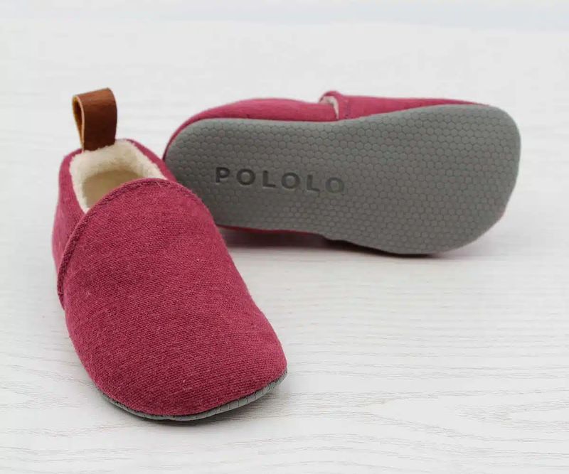 Pololo-Barfuss-Baumwolle-Dunkelrot-Sohle POLOLO "Baumwolle Uni Dunkelrot" Barfussschuhe mit rutschfester Barfusssohle