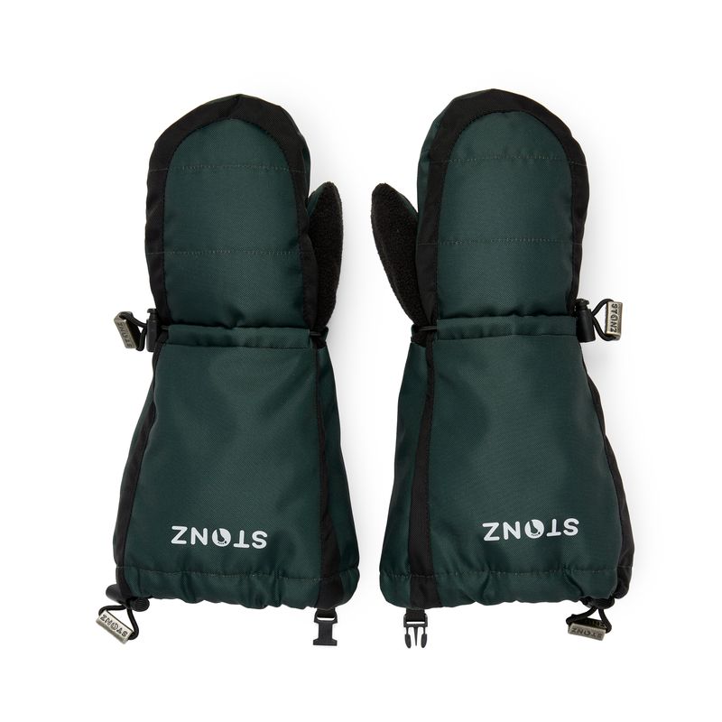 Kids-Mitts-Grey-Evergreen-Aussenseite Stonz Kinderhandschuhe "Evergreen" in Dunkelgrün und Schwarz