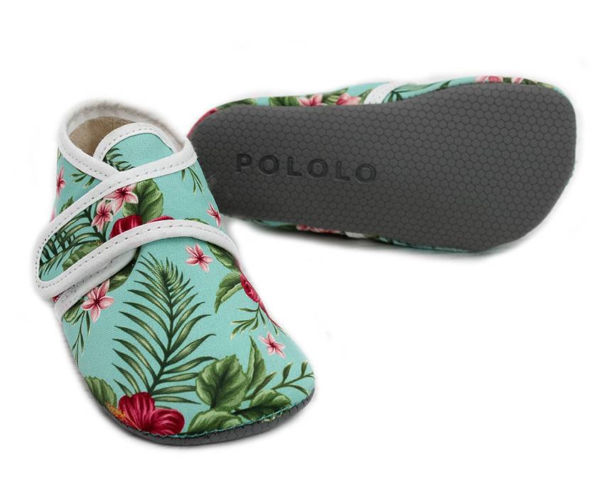 POLOLO Krabbelschuhe "Cosy Blume" mit rutschfester Sohle und breitem Klettverschluss