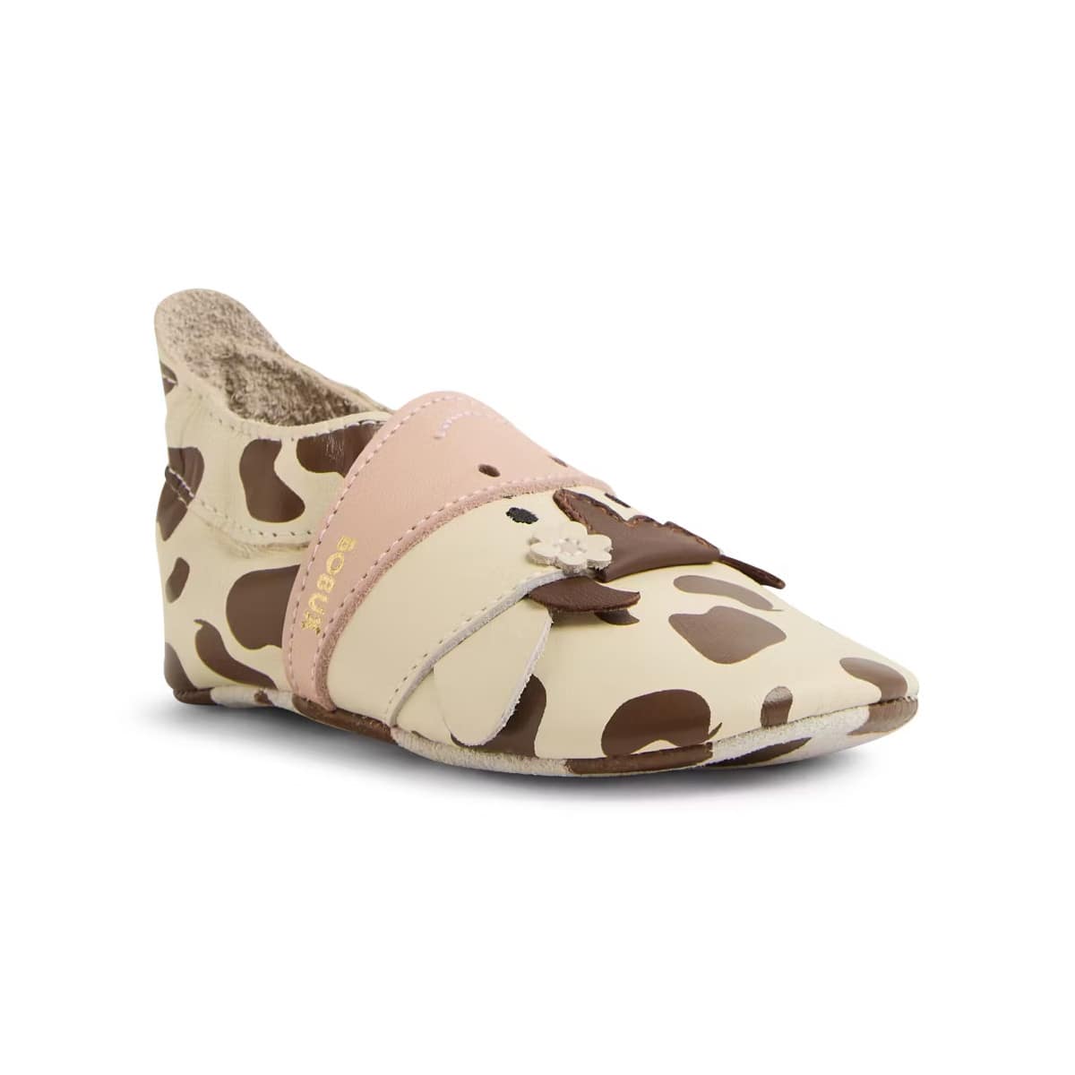Lederfinken Mooley Cow in creme und braun mit freundlicher Kuh von vorne