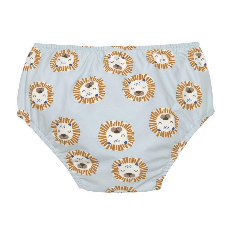 Rückseite der LÄSSIG Badehose "Lion Powder Blue" mit witzigen Löwen