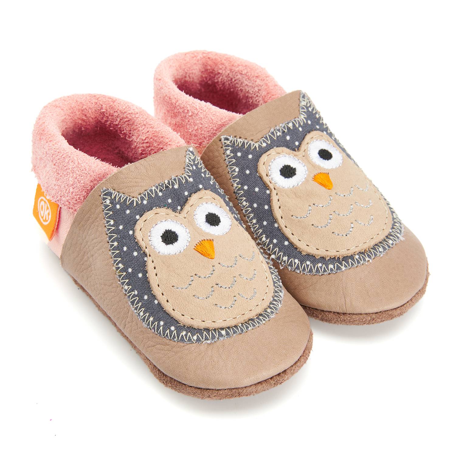 Orangenkinder-Eule-Haupt Orangenkinder Lederfinkli "Eule" in Beige/Rosé