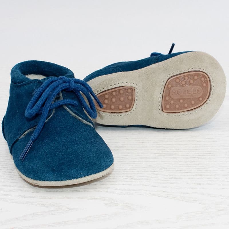 Pololo-Porto-Blau-gefuttert-Sohle POLOLO Barfuss Lauflernschuhe "Porto" in Blau mit rutschfester Sohle