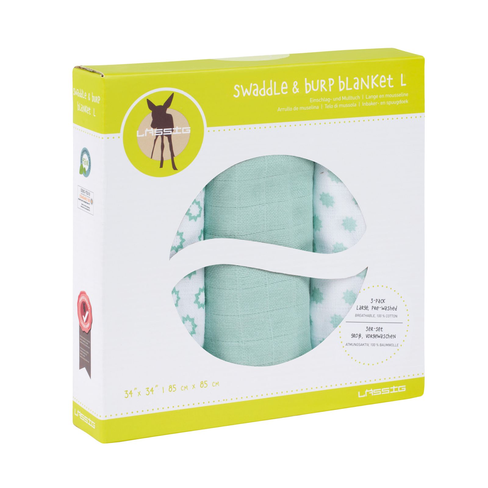 Lässig Muslin Lil Chums Mint 3er Set mit Sternen in pistazie