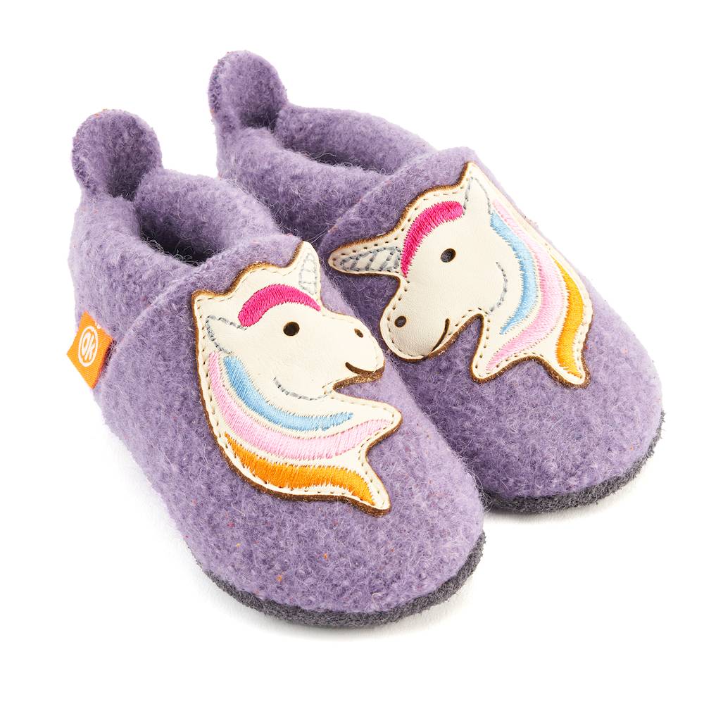 Orangenkinder-Walk-Ella-Haupt ORANGENKINDER Wollwalk-Hausschuhe Einhorn Ella in flieder