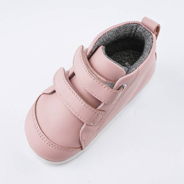 Bobux-Hi-Court-Seashell-Draufsicht Bobux Step up Hi Court Lauflernschuh in rosa mit breitem Einstieg