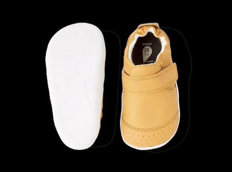 Bobux Xplorer leichte Babyschuhe, flexible EVA-Sohlin weiss und honiggelbes Obermaterial aus Leder