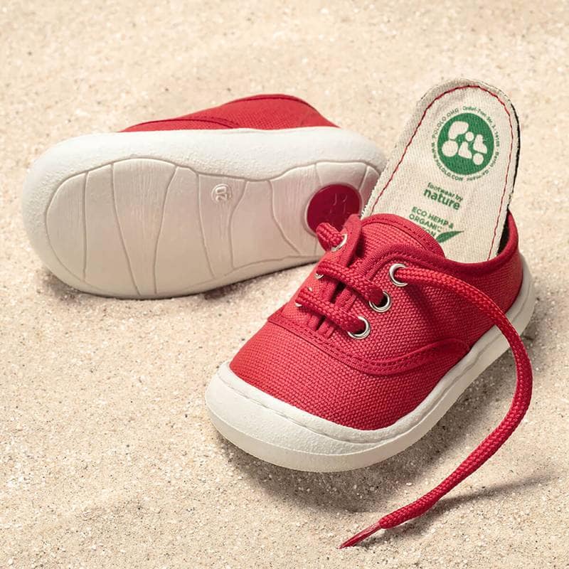 Pololo-Baumwoll-Sneaker-Pepe-rot-Sohle Mit herausnehmbarer Innensohle und aus Bio-Baumwolle: Pololo Sommerschuh Pepe Rot