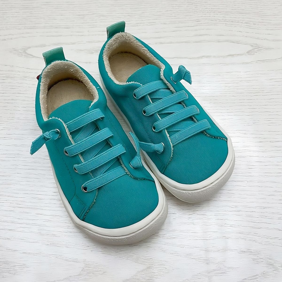 POLOLO Barfuss Sneaker Türkis Baumwoll-Schuhe in sommerlichem Türkis mit Gummiband anstelle der Schnürsenkel