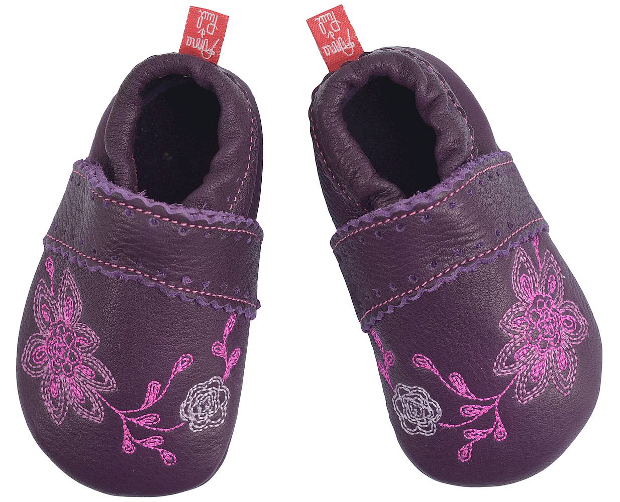 Rosenrot-Aubergine1 Lederfinkli "ROSENROT" mit aufwendiger Blumen-Stickerei von Anna und Paul