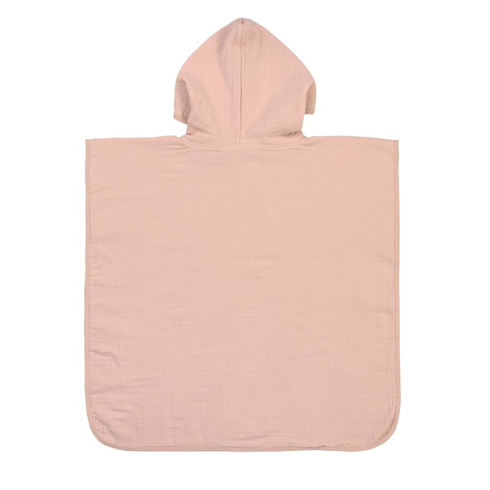 LÄSSIG Kinderponcho Muslin in hellem Rosé mit Kapuze von hinten