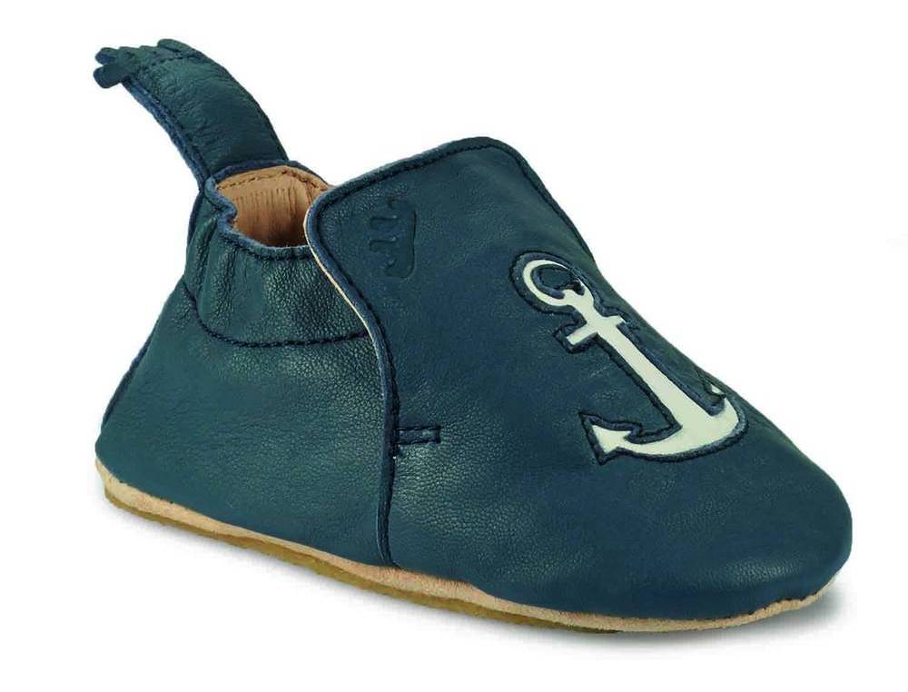 BLUBLU-ANCRE-Denim-Blanc Easy Peasy Lederfinkli "Ancre" in Dunkelblau mit weissem Anker