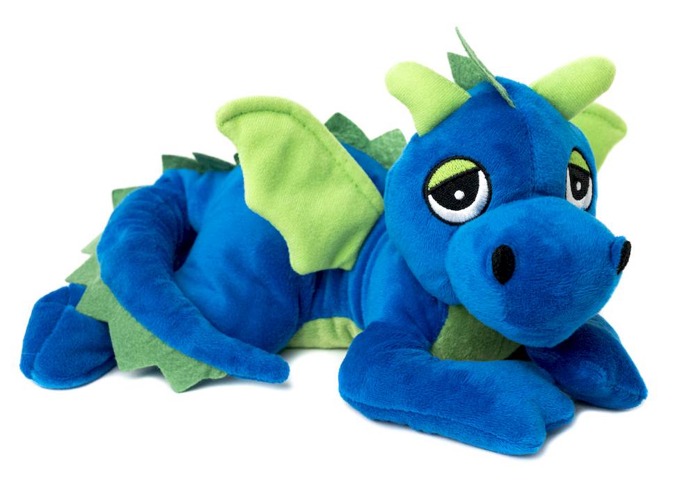 Wärmekuscheltier Glücksdrache in royalblau und grün Habibi Plush 