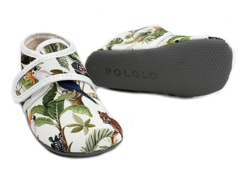 POLOLO-Hausschuh-Cosy-Dschungel-Sohle POLOLO Krabbelschuhe "Cosy Dschungel" mit rutschfester Sohle und breitem Klettverschluss