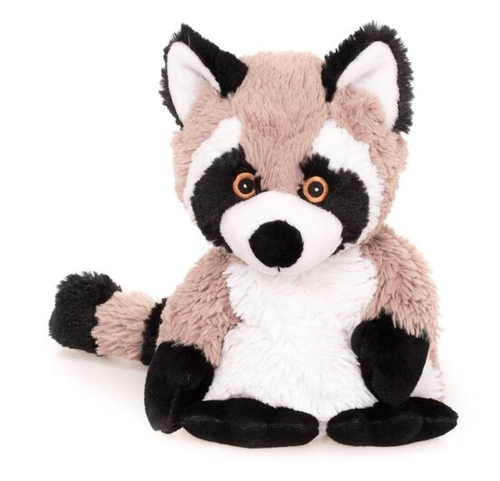 Wärme-Kuscheltier Waschbär in beige, schwarz und weiss.