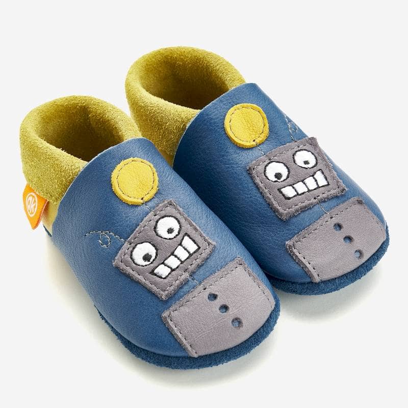 Orangenkinder-Bobby-Roboter-Haupt Orangenkinder Lederfinkli "Bobby der Roboter" in Blau und Hellgrün