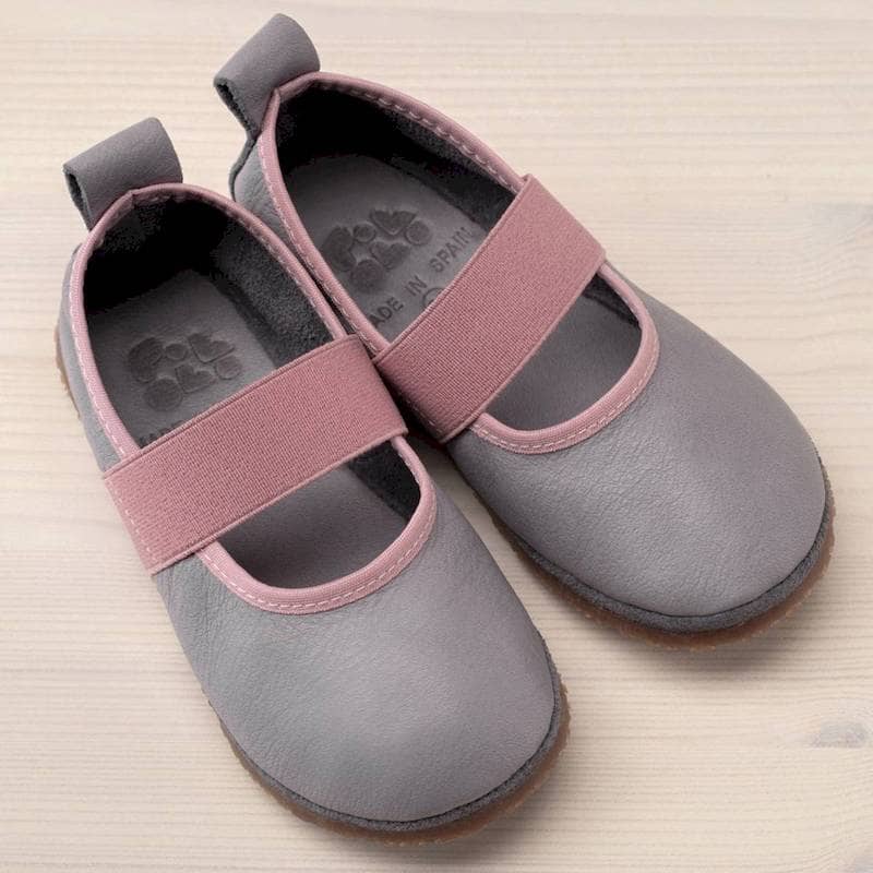 POLOLO Barfussschuh Ballerina Linda in Grau und Rosé mit TPR-Sohle