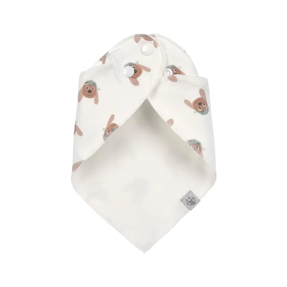 Weiches Baby-Halstuch mit Hundemotiv und Druckknöpfen, einfach anzulegen und angenehm zu tragen