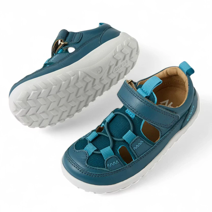 Petrolfarbene Barfuss Sandalen Alpha Rocky Mediterranea von Bobux mit flexibler, griffiger Sohle