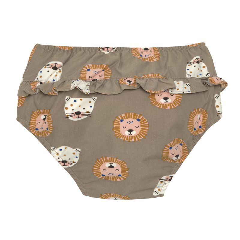 Rückseite der LÄSSIG Badehose "Wild Cats Choco" mit niedlichen Rüschen