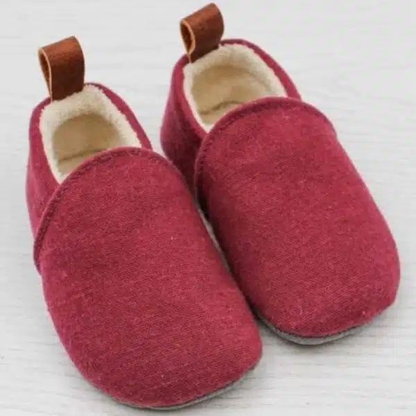 Pololo-Barfuss-Baumwolle-Dunkelrot-frontal POLOLO Barfuss-Hausschuhe "Uni Dunkelrot", vegan aus Bio-Baumwolle
