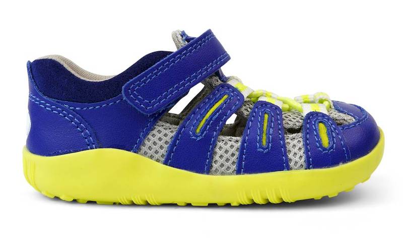 Bobux-Summit-Blueberry-Seite Bobux Summit Sandale Blaubeere in blau und neongelb aus wasserfreundlichem Leder