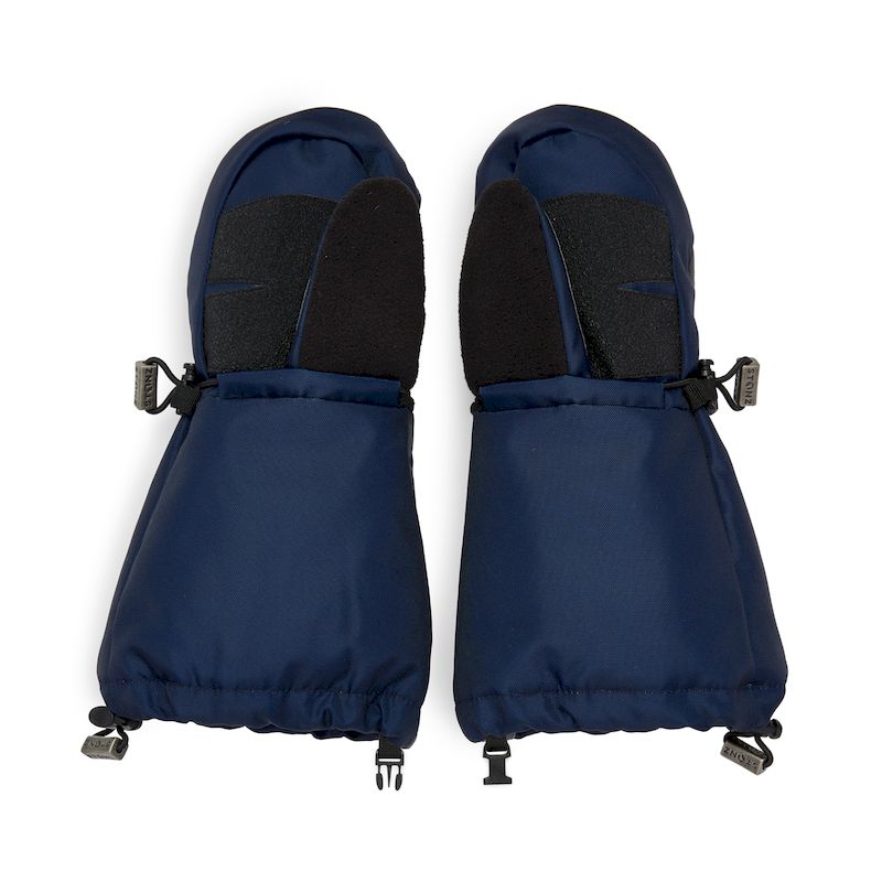 Innenseite von dunkelblauen Kinderhandschuhen mit langer Armstulpe