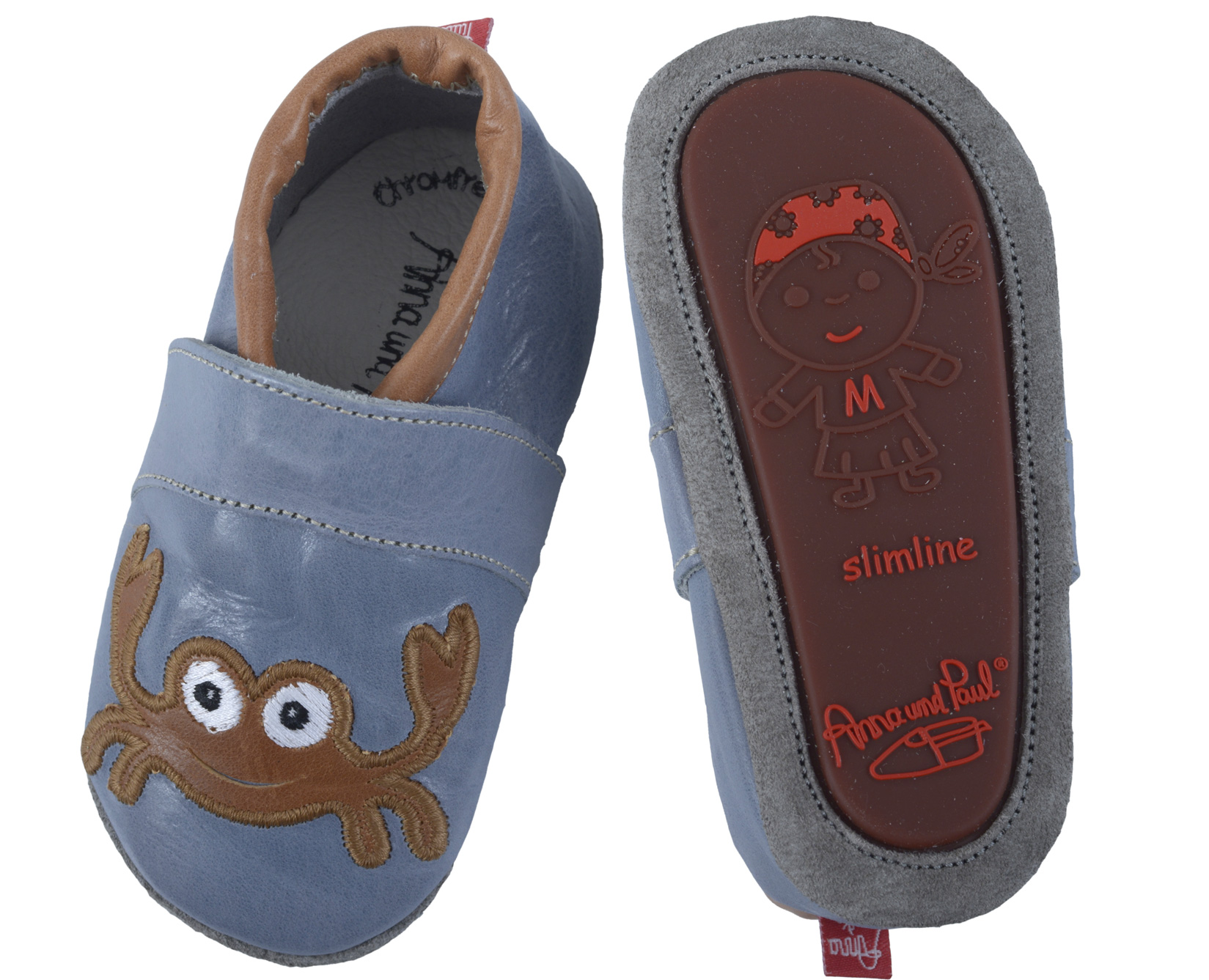 Slimline_Krabbe_blau Anna und Paul Lederfinkli Slimeline in Flieder mit Krabbe