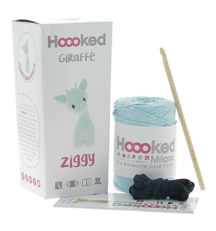 Hoooked Häkelset Giraffe Ziggy inkl. Eco Barbante Garn, Häkelnadel und Anleitung