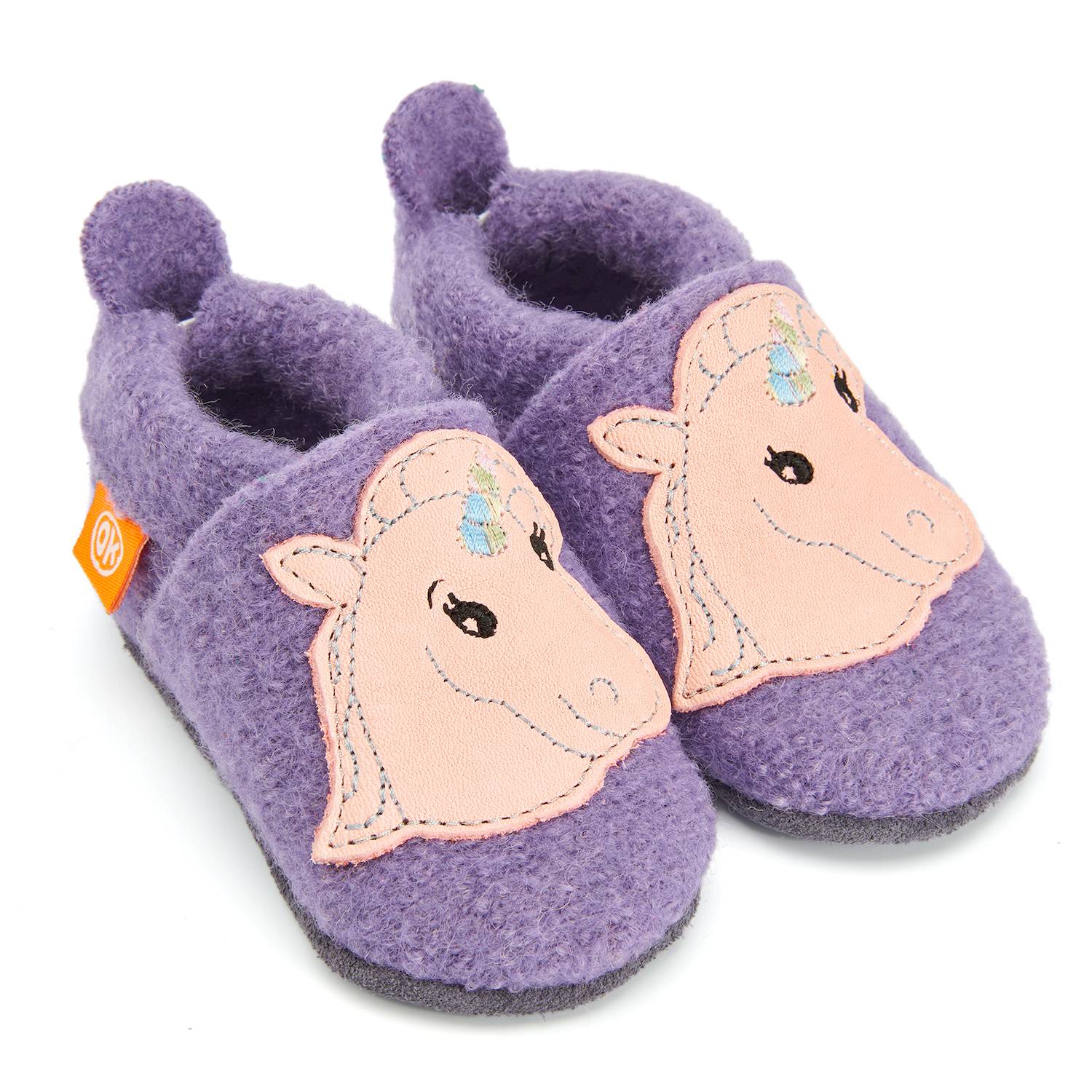 Orangenkinder-Walk-Einhorn-Haupt ORANGENKINDER "Wolli" Wollwalk-Hausschuhe Einhorn in flieder