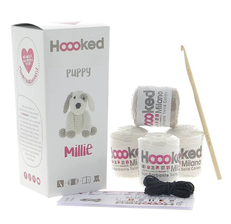 Hoooked-Set-Puppy-Millie-Verpackung Hoooked Häkelset Puppy Millie inkl. Eco Barbante Garn, Häkelnadel und Anleitung