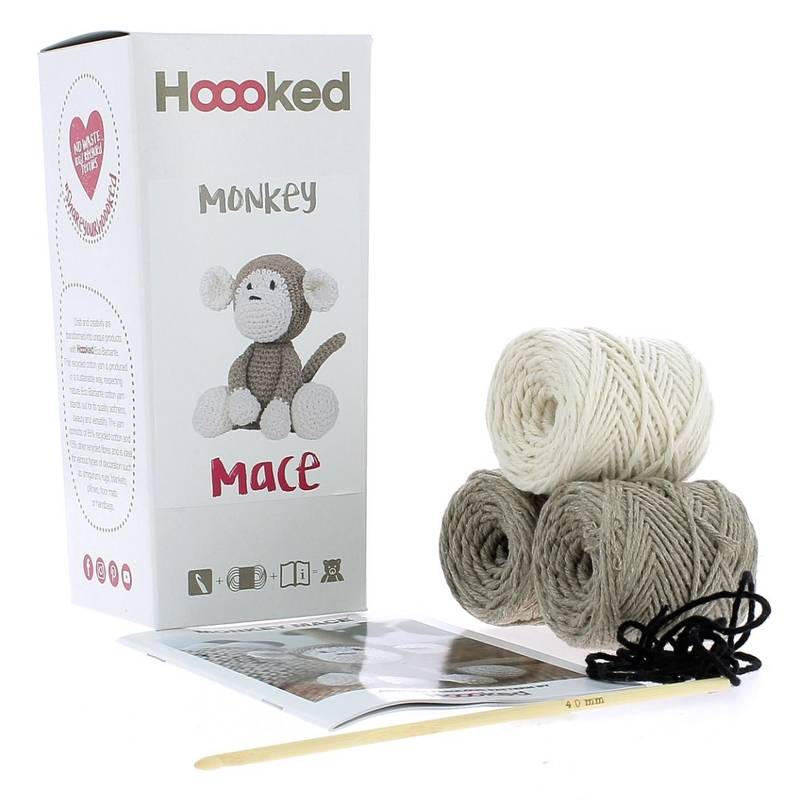 Hoooked-Set-Monkey-Maze-Pack Alles drin: Hoooked Häkelset Affe Mace inkl. Eco Barbante Garn, Häkelnadel und Anleitung