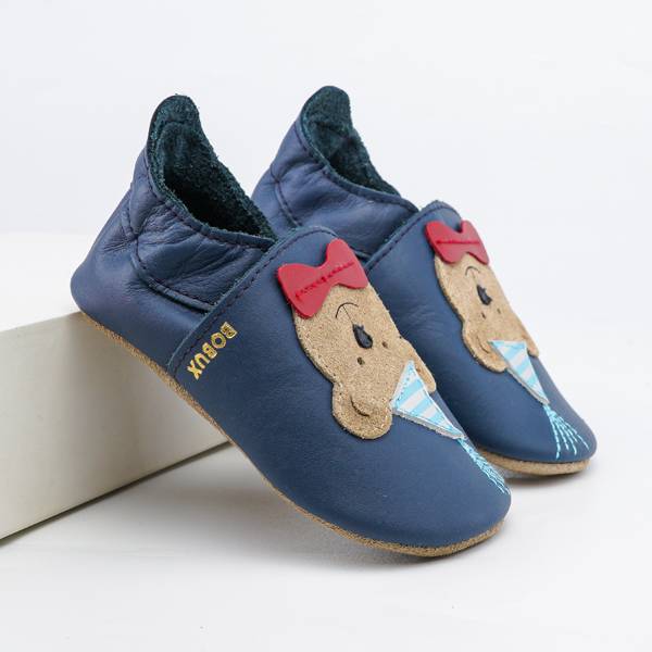 BOBUX Krabbelschuhe Party Bear Navyblau, aufrecht stehend