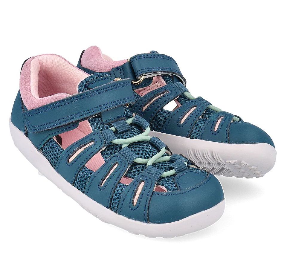 BOBUX Summit Sandale Tidal Teal Pink Sportliche Sandalen in Blaugrün und hellem Pink mit Zehenschutz, Gummieinsatz und Klettverschluss