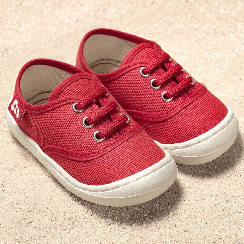 Pololo-Baumwoll-Sneaker-Pepe-rot-frontal POLOLO Pepe Sneaker Vegan zum Schnüren in rot