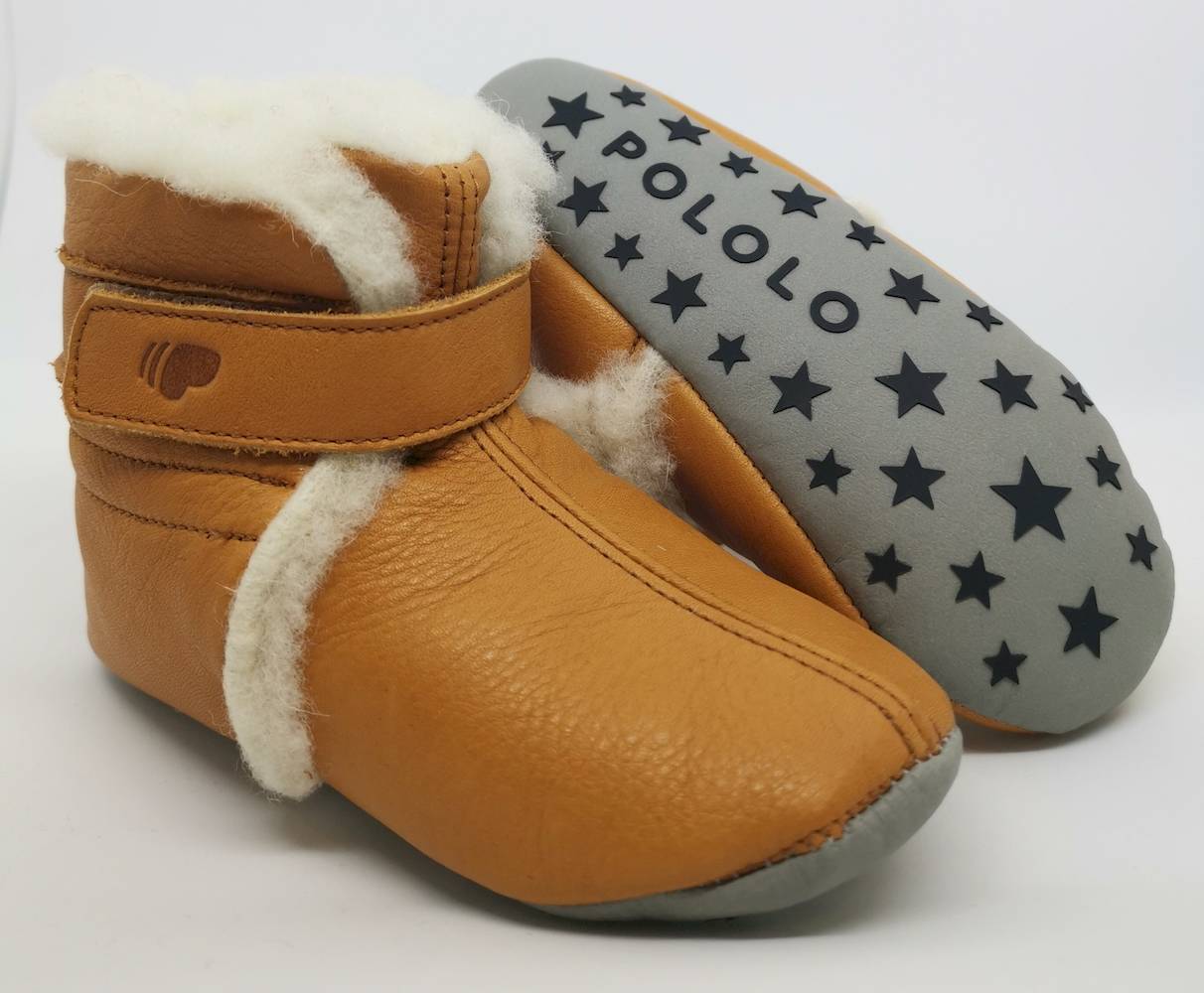 pololo-winterbootie-wollfutter-hellbraun-front Wollbootie von Pololo in hellbraun mit rutschfester Sohle