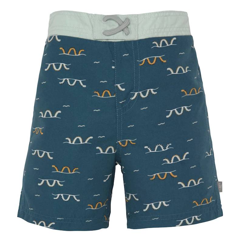 21-Lassig-Boardshorts-Seasnake-Blue-Front LÄSSIG Jungen UV-Badehose "Sea Snake Blue" in dunkelblau mit kleinen Schlangen