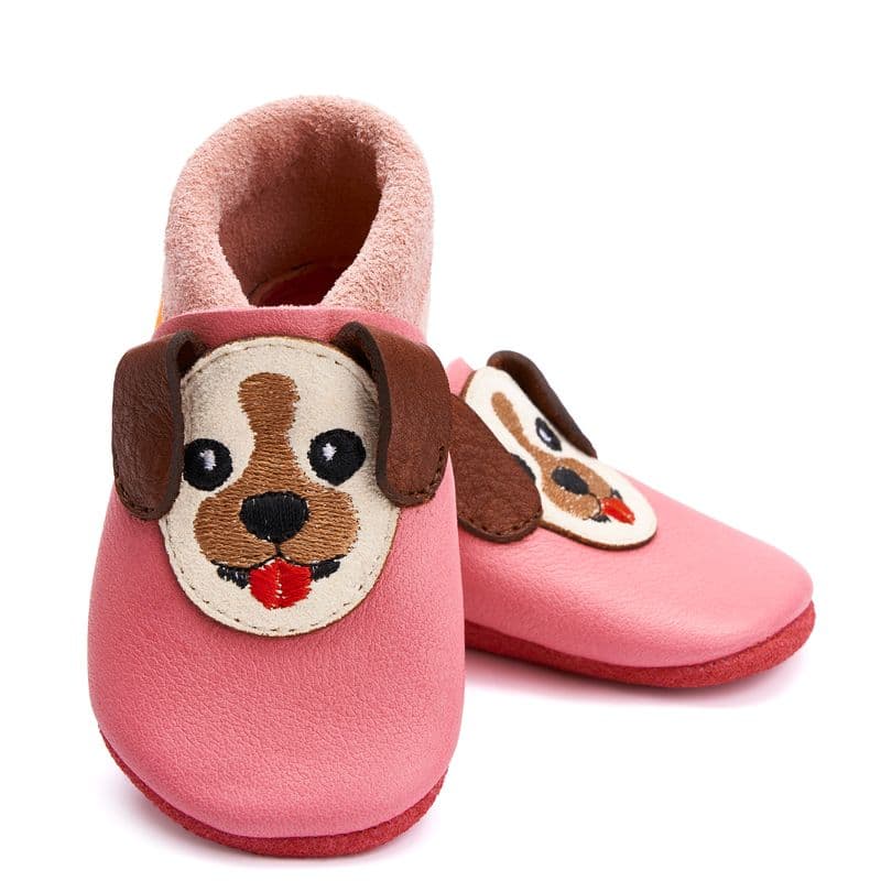 Orangenkinder-Hund-Wilma-Detail Für Laufen wie Barfuss: "Wilma der Hund" Hausschuhe mit Wildledersohle