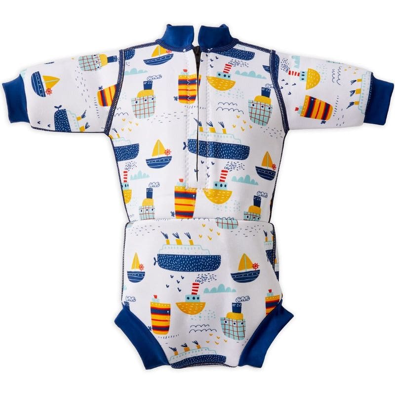Rückseite des Happy Nappy Wetsuit "Tug Boat" mit langem Reissverschluss