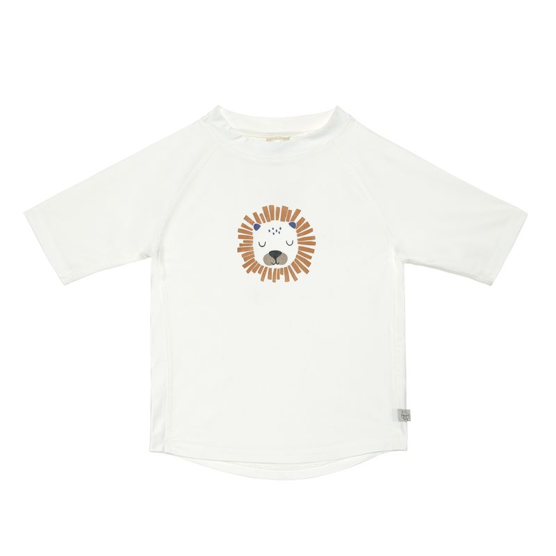 LÄSSIG Kurzarm UV-Shirt "Lion Nature" in Offwhite mit freundlichem Löwen