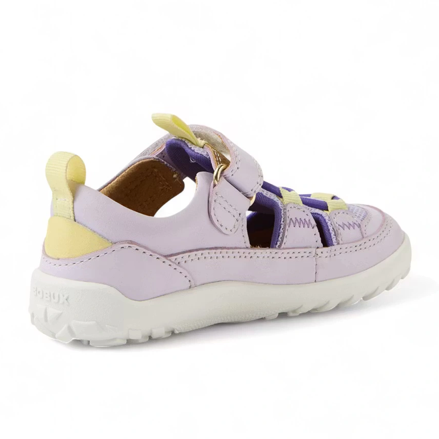 Ferse der Bobux Alpha Rocky Thistle Sandalen in Glieder und Hellgelb mit Lasche zum einfach anziehen.