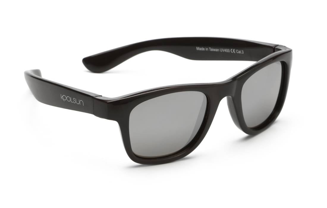 KOOLSUN Kids Sonnenbrille Wave schwarz mit silbernen, verspiegelten Gläsern