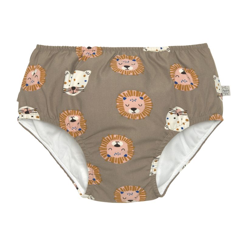 LÄSSIG Mädchen Schwimmwindel "Wild Cats Choco" in Taupe mit niedlichen Wildkatzen und Löwen