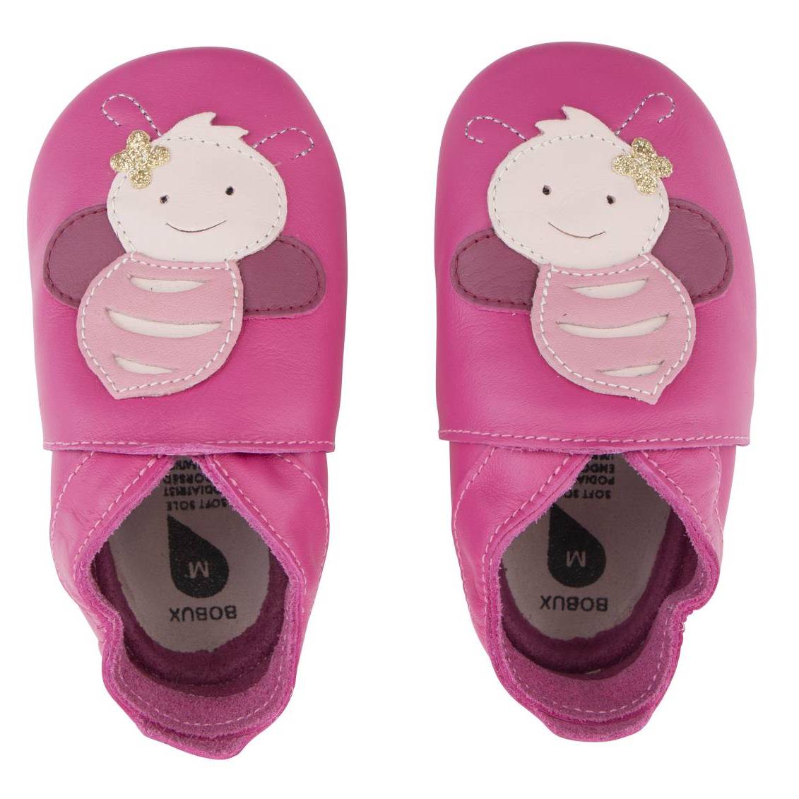 Bee_Pink Bobux Lederfinkli Bee Pink mit fröhlichen Bienen