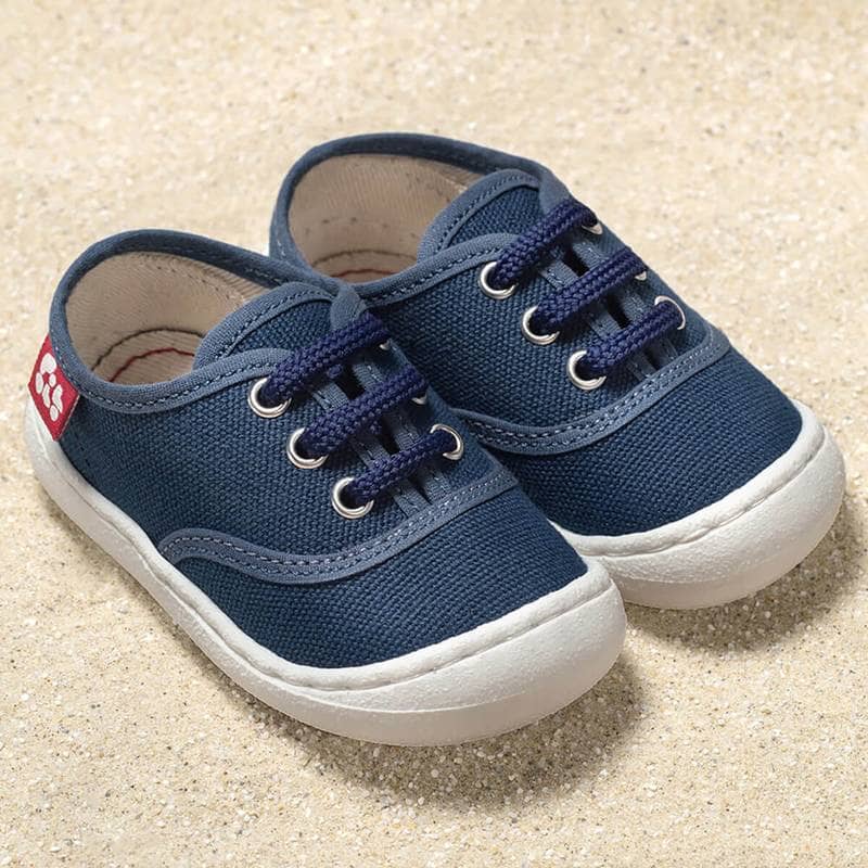 Pololo-Baumwoll-Sneaker-Pepe-blau-frontal POLOLO Pepe Sneaker Vegan zum Schnüren in blau