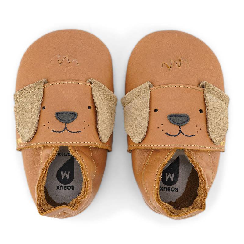 BOBUX-LittlePup-Caramel-oben BOBUX Lederfinkli Little Pup in Caramel mit nettem Hund
