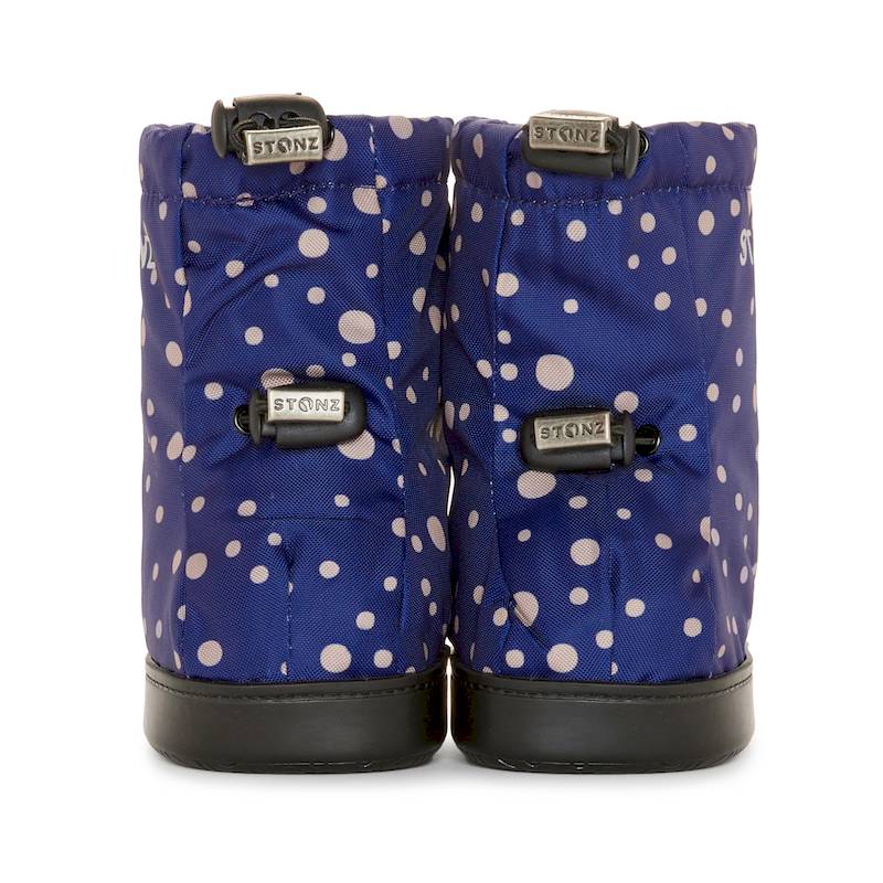 Stonz Toddler Booties "Snowy Night" in blau mit Pünktchen und zwei einstellbaren Gummizügen