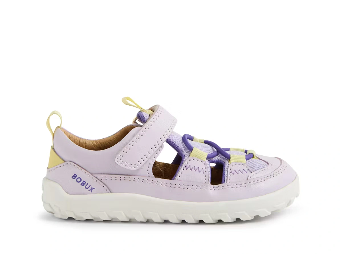 Seitenansicht der Bobux Barfusssandalen Alpha Rocky Thistle mit Klettverschluss