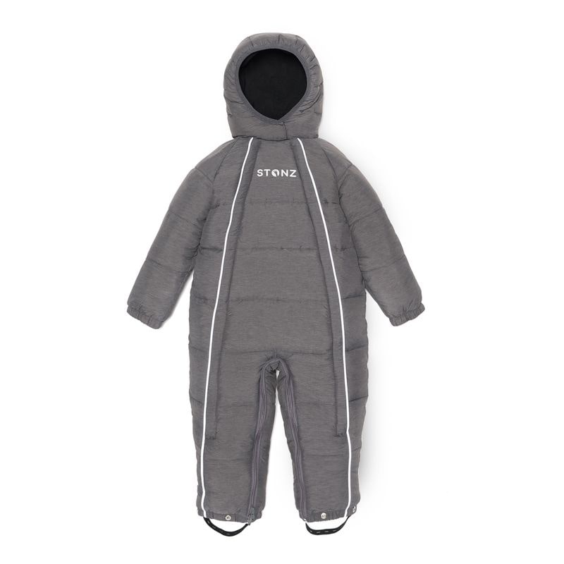 Stonz-Snowsuit-Heather-Grey-Front Stonz Schneeanzug + Fusssack in Heather Grey